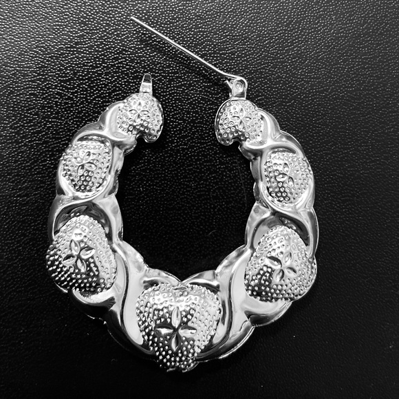 Silver Hugs n Kisses Hoop Earrings 2” NEW Lightweight - Picture 2 of 4